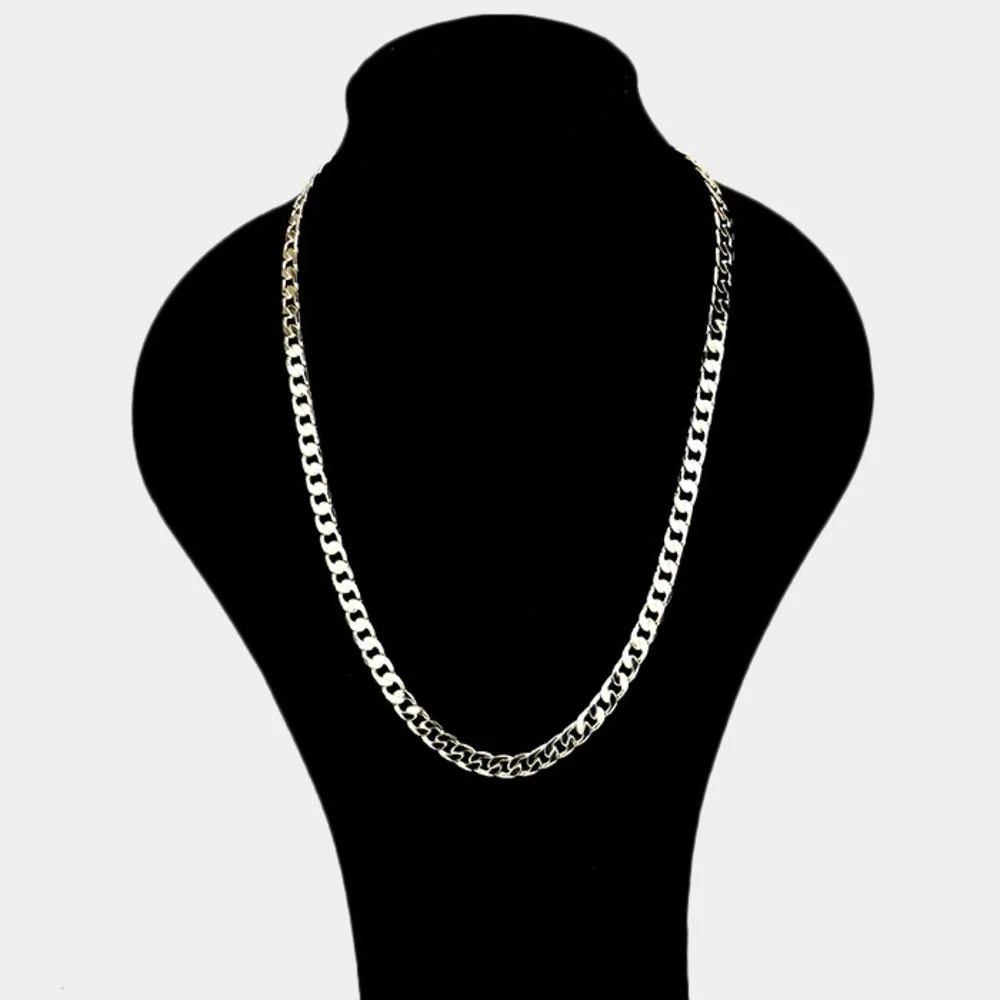 14K Gold Plated Cuban Link Chain Metal Necklace